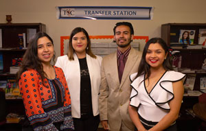 TSC student employees at the college’s Transfer, Career and Employment Services assist peers with the next step in their education or career goals. From left to right, Alondra Leija, Lorena Rivera, Joel Escalera and Jacquelin Ruiz.